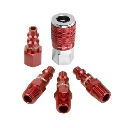 LEGACY ColorConnex Coupler and Plug Kit, Type D, 1/4" NPT, 1/4" Body, Red, 5-Piece A73456D